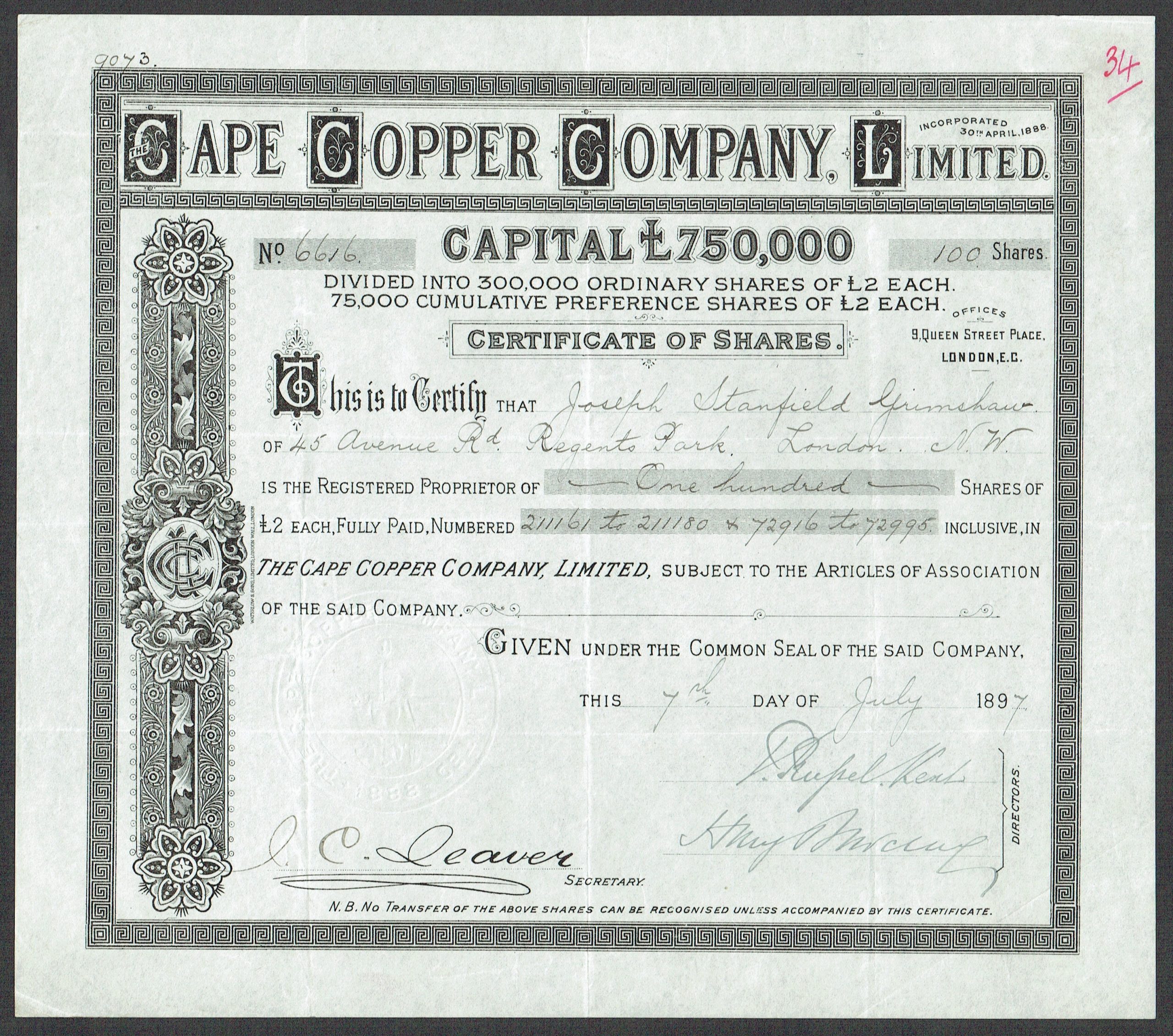 Cape Copper Company Ltd Scripoworld